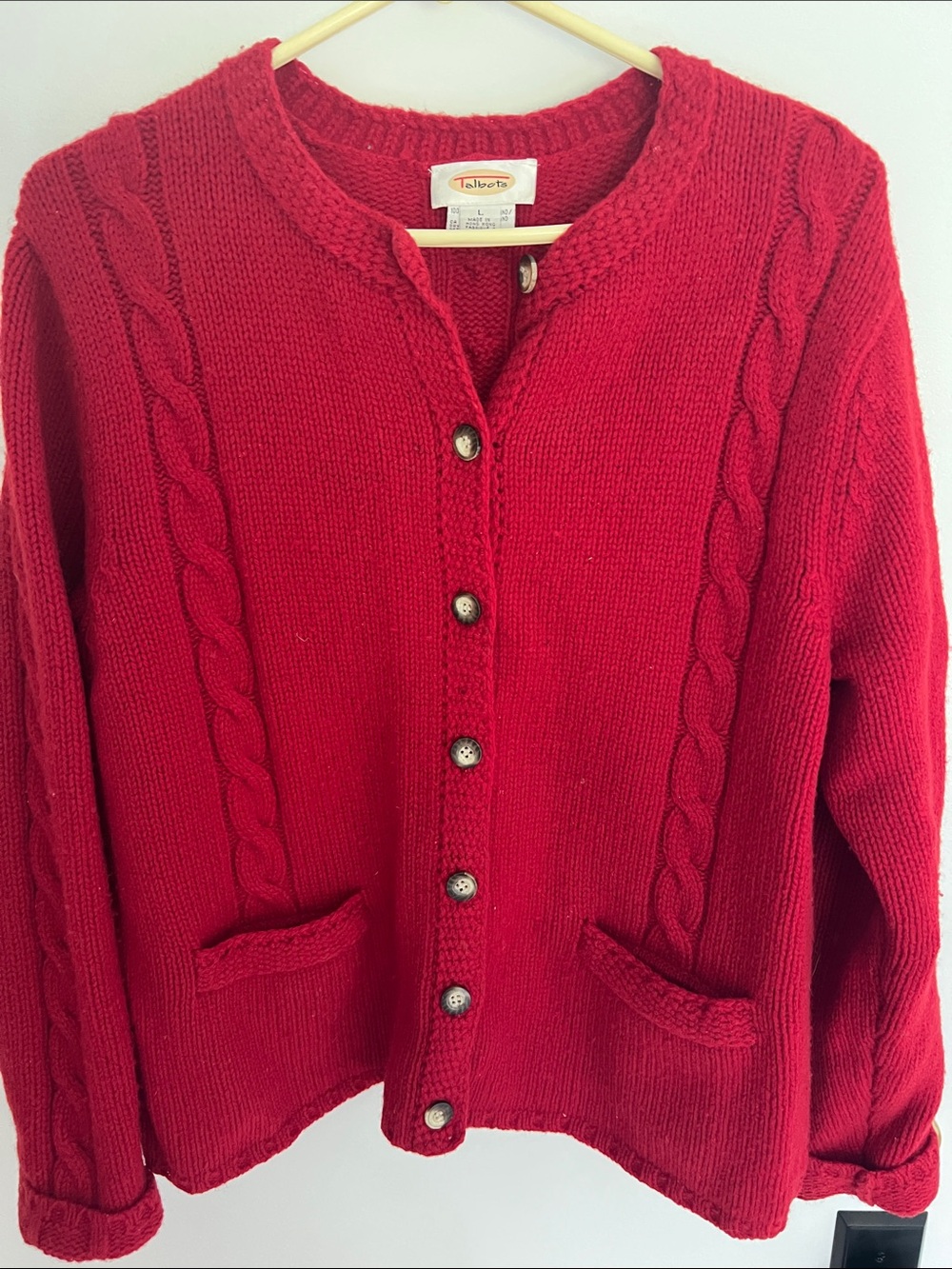 Talbots Red Cable-Knit Button Front Cardigan